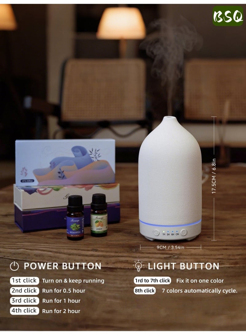BSQ Large-capacity ceramic essential oil diffuser | Ultrasonic air humidifier | Aromatherapy essential oil diffuser | Rechargeable aromatherapy diffuser | With 7-color LED light | Automatic power-off function | 4 timer modes | Quiet operation | Suitable for home, office and yoga, helping you relax. - Image 2